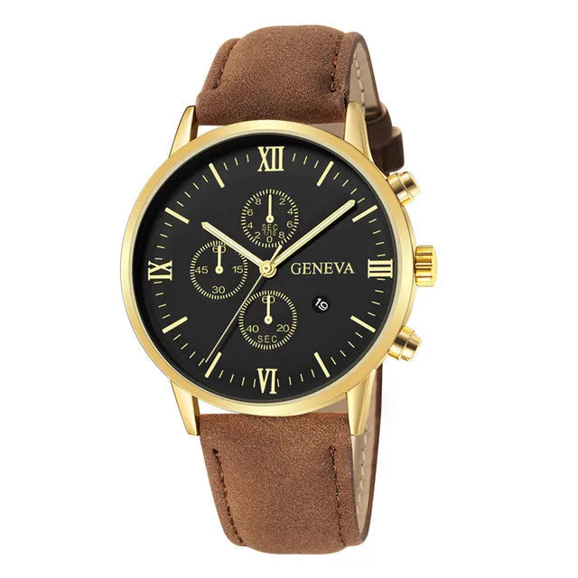 Men's Quartz Sports Watch with Leather Strap and Calendar 4