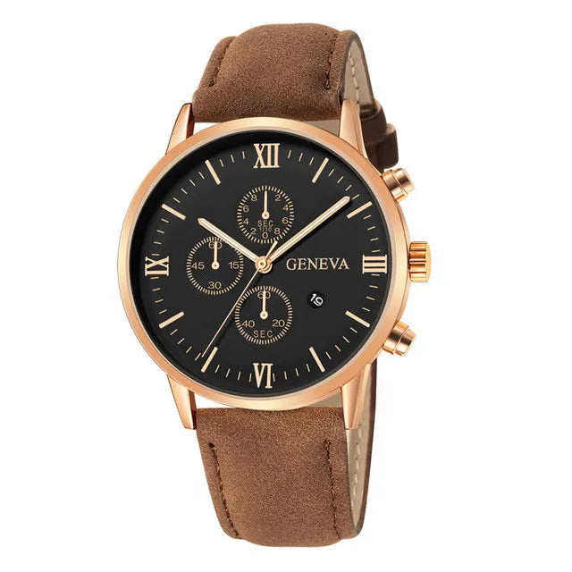 Men's Quartz Sports Watch with Leather Strap and Calendar 7