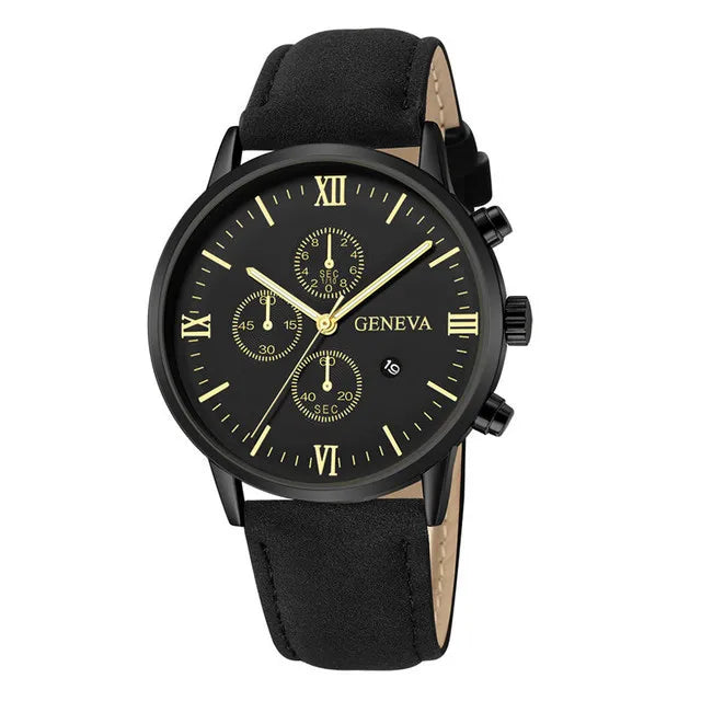 Men's Quartz Sports Watch with Leather Strap and Calendar 8