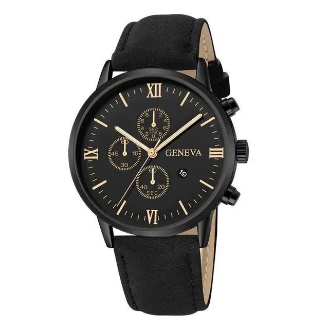 Men's Quartz Sports Watch with Leather Strap and Calendar 9