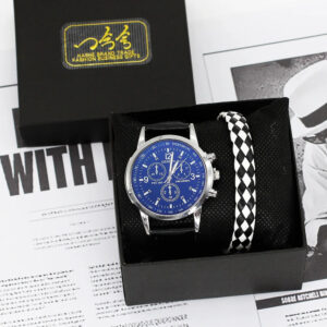 Men's Quartz Watch & Bracelet Gift Set with Leather Strap 6