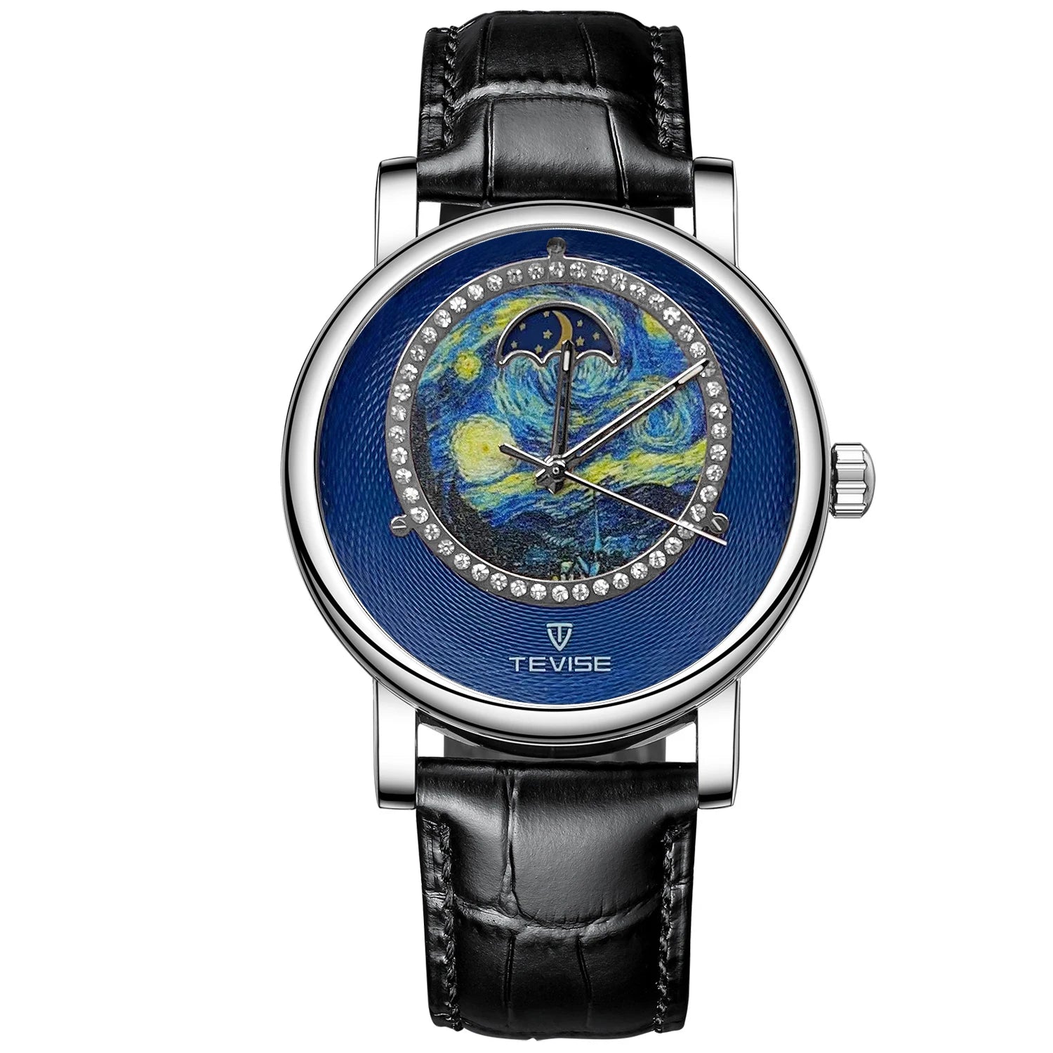 Men's Zircon Art Design Mechanical Watch with Power Reserve 5