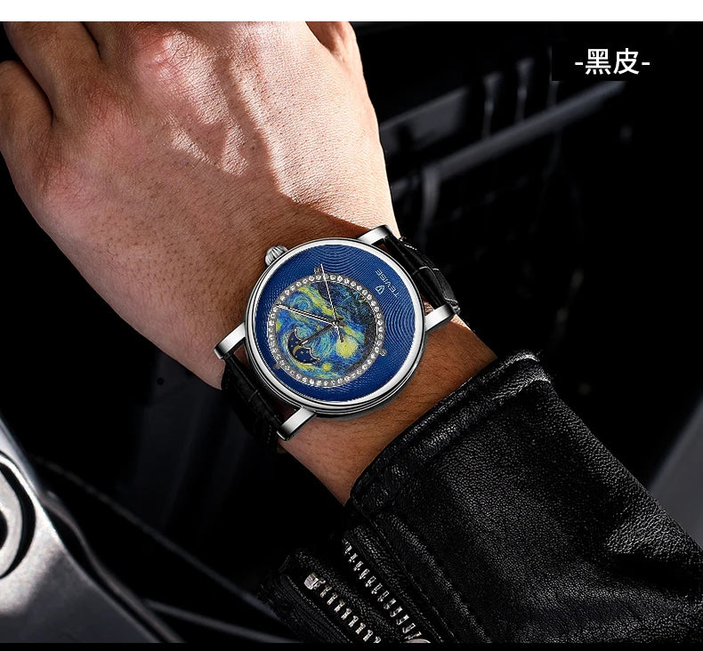 Men's Zircon Art Design Mechanical Watch with Power Reserve 6