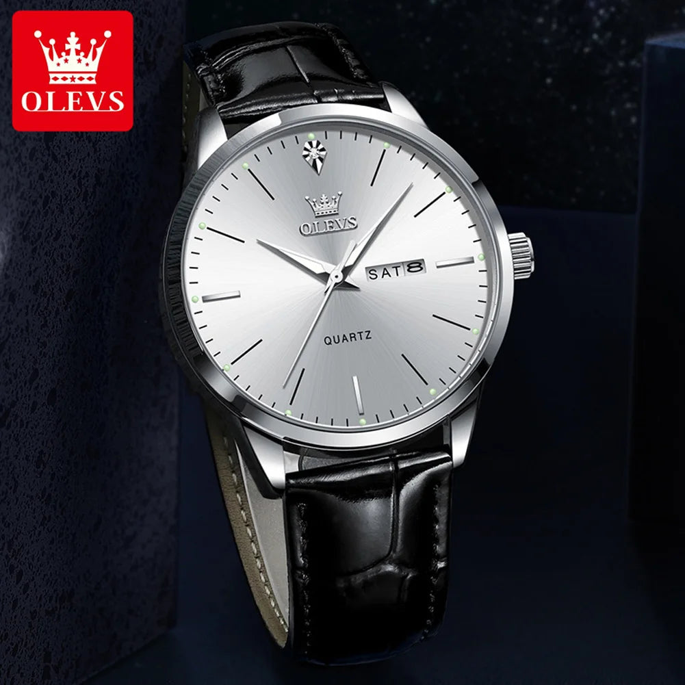 OLEVS Luxury Men's Quartz Watch with Leather Strap and Calendar 1