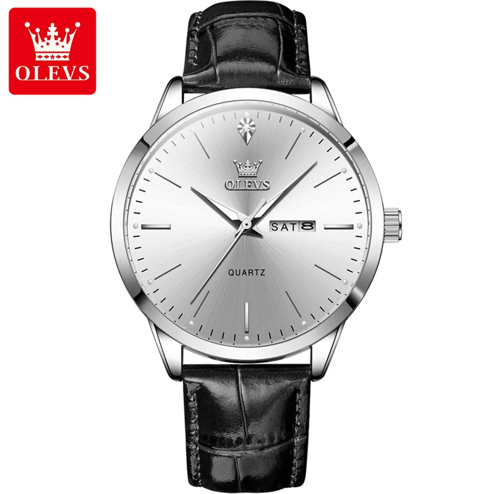 OLEVS Luxury Men's Quartz Watch with Leather Strap and Calendar 9