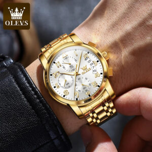 OLEVS Men's Quartz Watch Stainless Steel Diamond Date Business Style