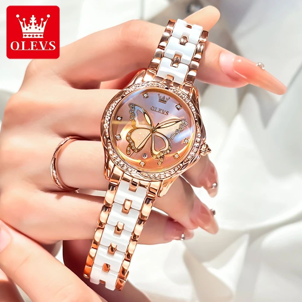 OLEVS Women's Luxury Diamond Stainless Steel Watch