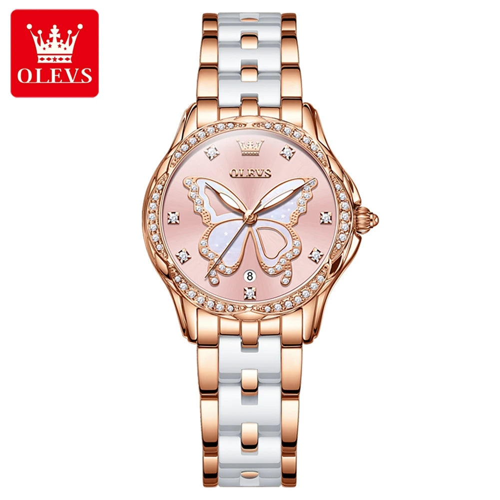 OLEVS Women's Luxury Diamond Stainless Steel Watch 6