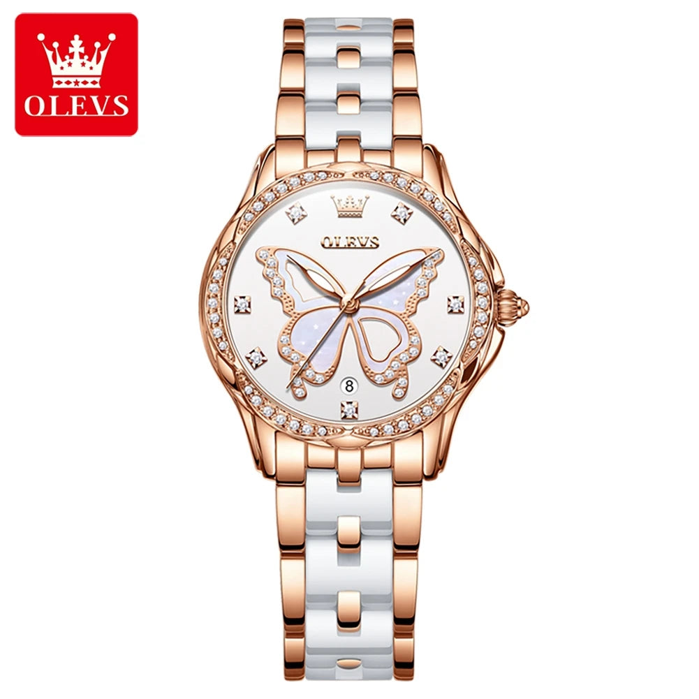 OLEVS Women's Luxury Diamond Stainless Steel Watch 9