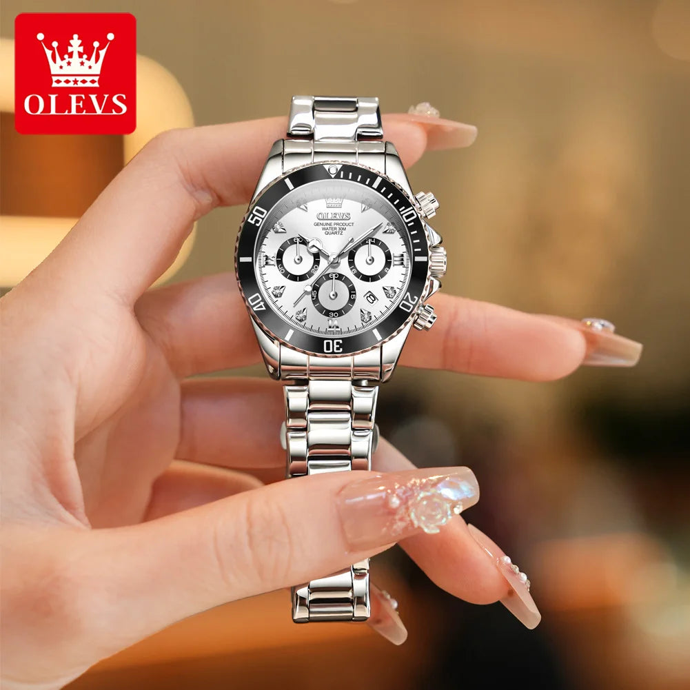 Olevs Women's Quartz Watch, Sport Chronograph, Luminous, Diamond Accents 3