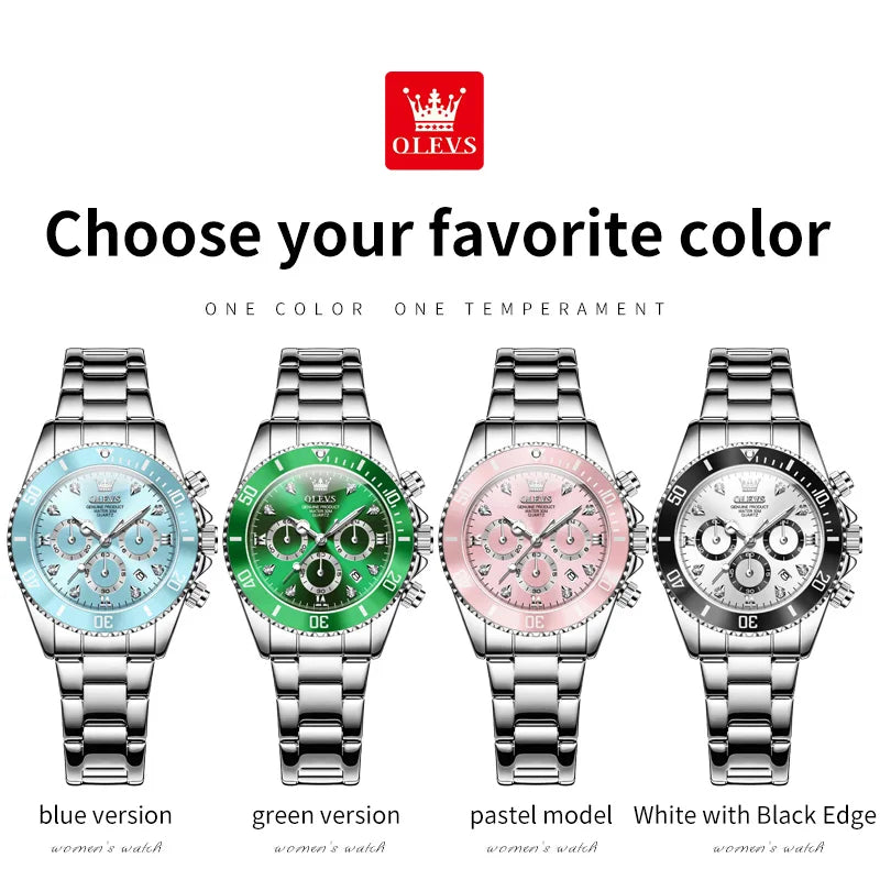 Olevs Women's Quartz Watch, Sport Chronograph, Luminous, Diamond Accents 4