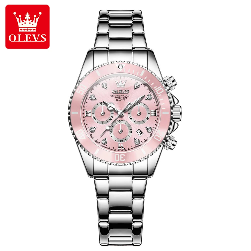 Olevs Women's Quartz Watch, Sport Chronograph, Luminous, Diamond Accents 6