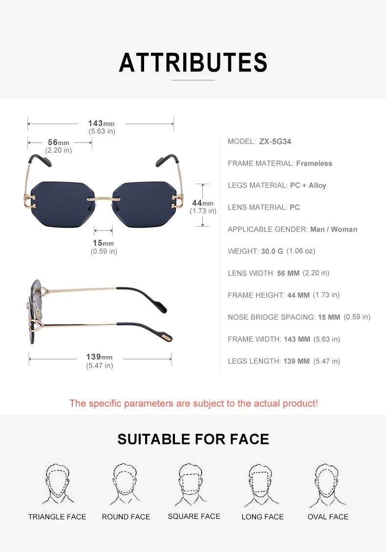 Partagas Rimless Diamond Cut UV400 Sunglasses Unisex 5