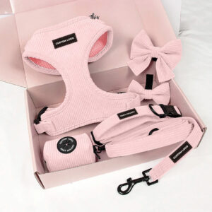 Pink Corduroy Dog Harness & Leash Set with Custom Logo