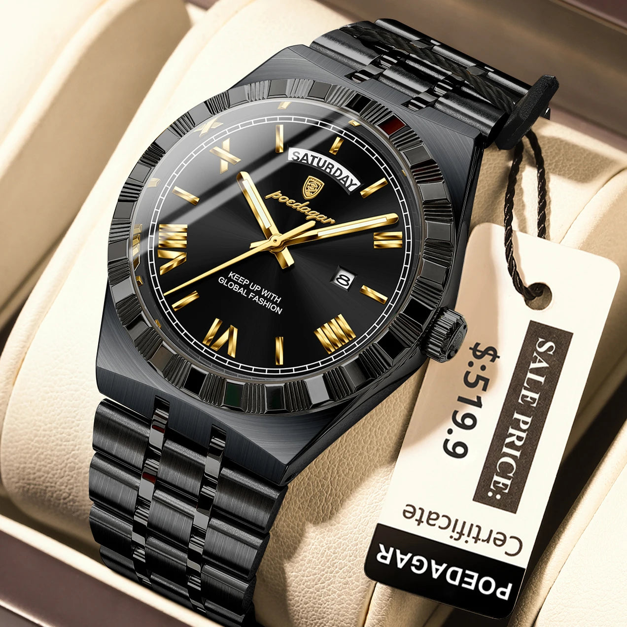 Poedagar 675 Men's Luxury Waterproof Quartz Watch Stainless Steel 12