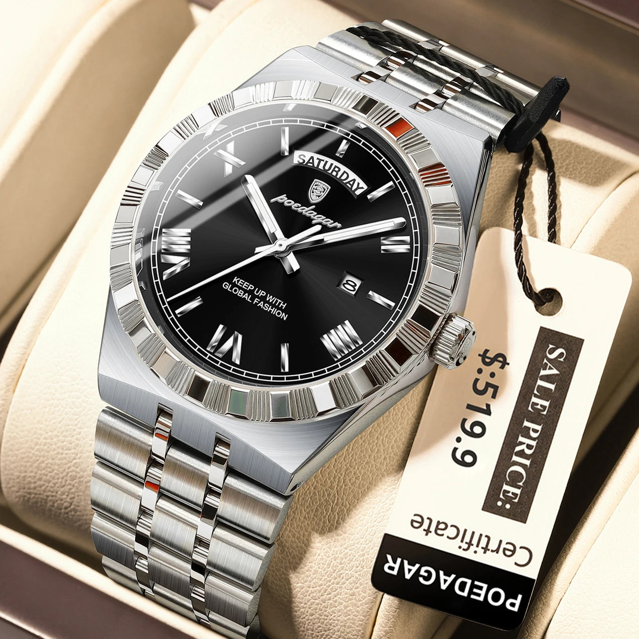 Poedagar 675 Men's Luxury Waterproof Quartz Watch Stainless Steel 15