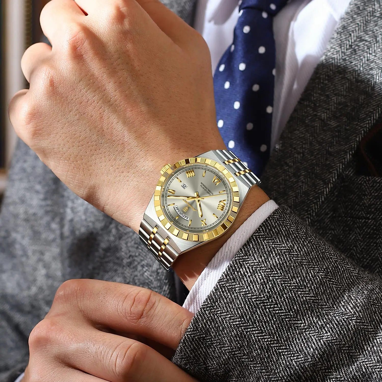 Poedagar 675 Men's Luxury Waterproof Quartz Watch Stainless Steel 4