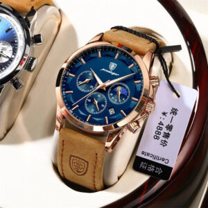 Poedagar P928 Men's Chronograph Leather Quartz Watch
