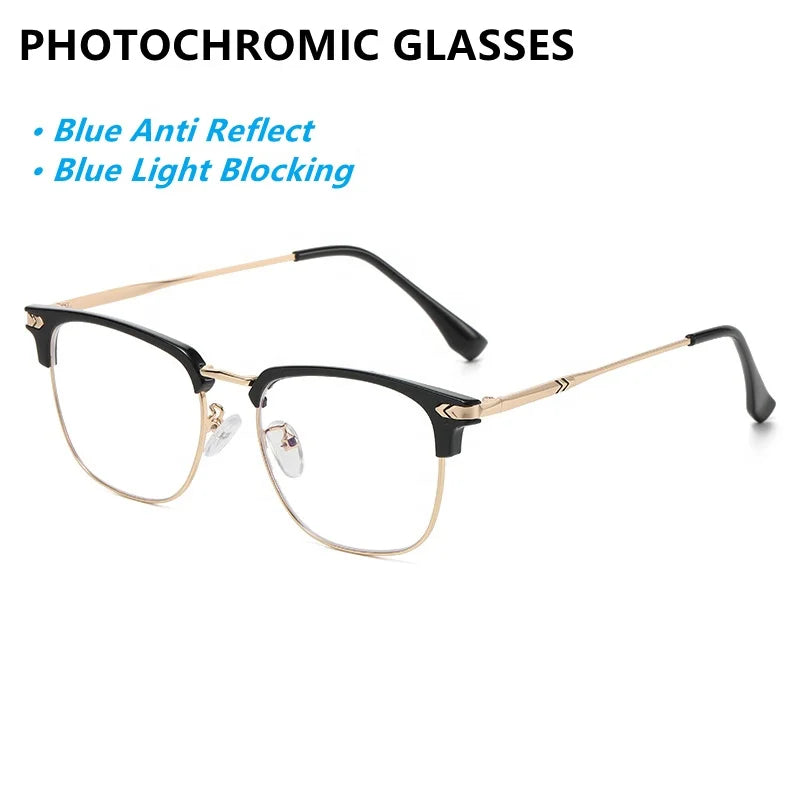 Qingqing Photochromic Half Frame Eyeglasses Blue/Black Unisex 1