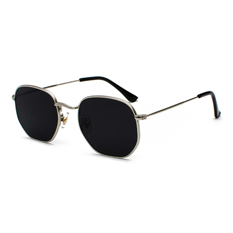 Retro Hexagon UV400 Sunglasses, Gradient Lenses, Gold/Silver Frames