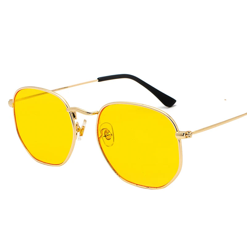 Retro Hexagon UV400 Sunglasses, Gradient Lenses, Gold/Silver Frames 13