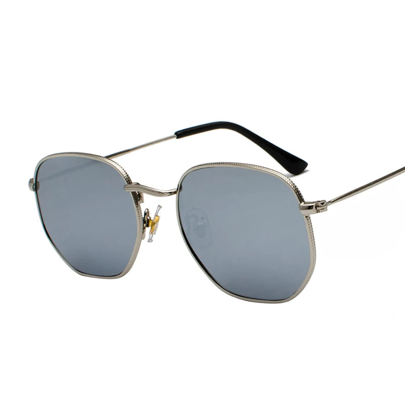 Retro Hexagon UV400 Sunglasses, Gradient Lenses, Gold/Silver Frames 5