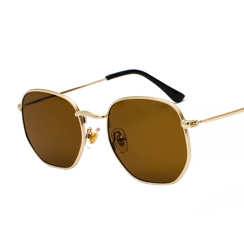 Retro Hexagon UV400 Sunglasses, Gradient Lenses, Gold/Silver Frames 6