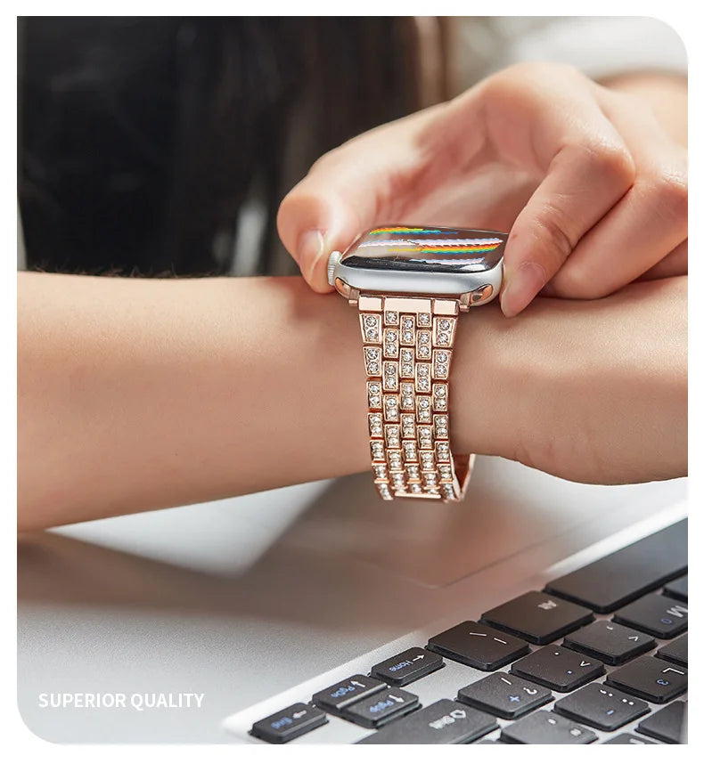 Women's Diamond Chain Watch Band for Apple Watch 40-45mm Series 6-8 2