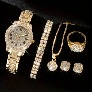 Women's Luxury Watch & Crystal Jewelry Set 1